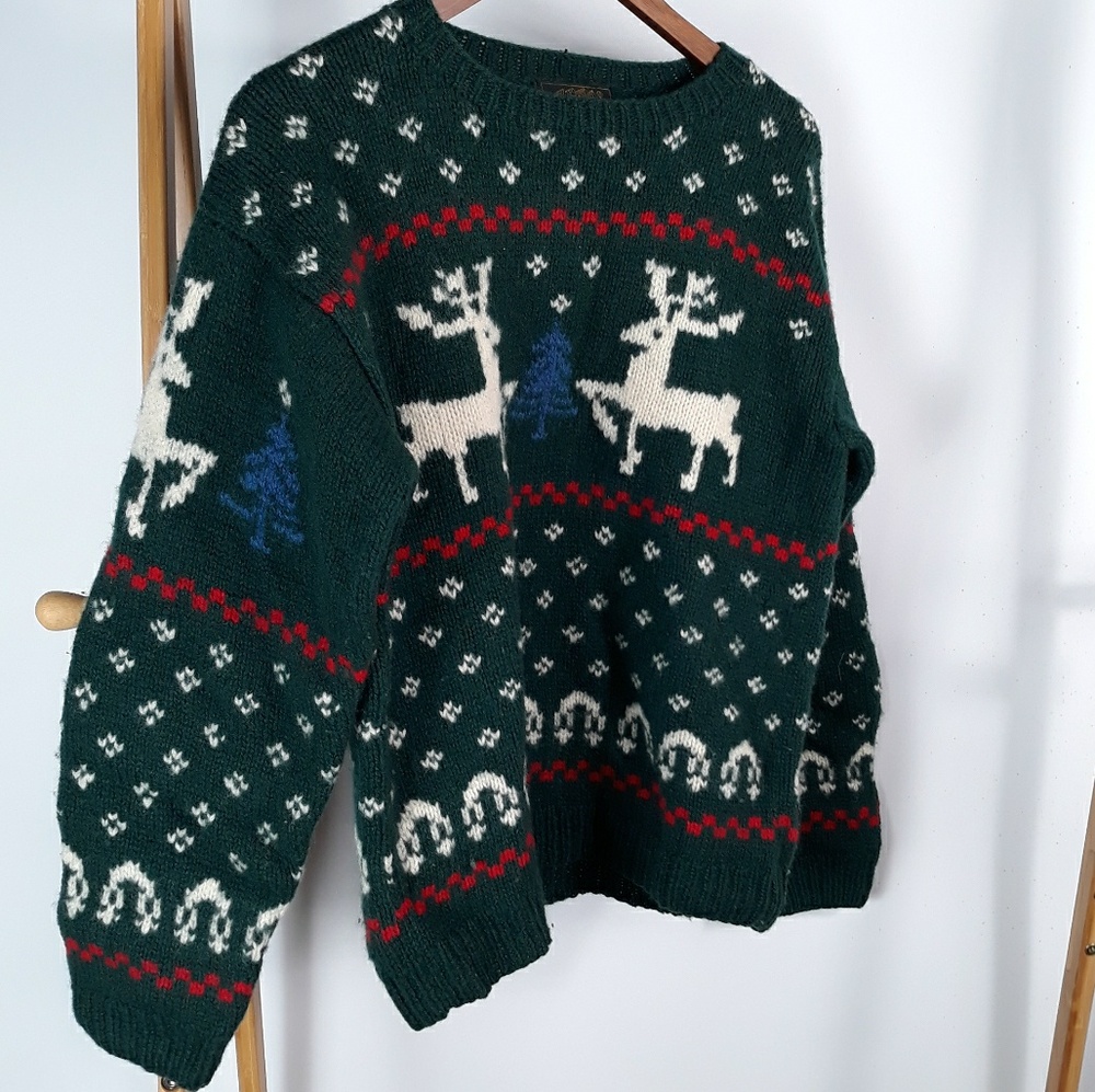 Vintage Eddie Bauer Wool Fairs Isle Sweater Deer